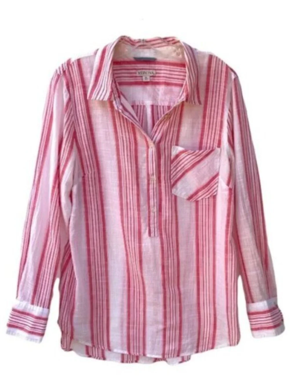 Merona Women's Pink Striped Long Sleeve Tunic Blouse – Size XL